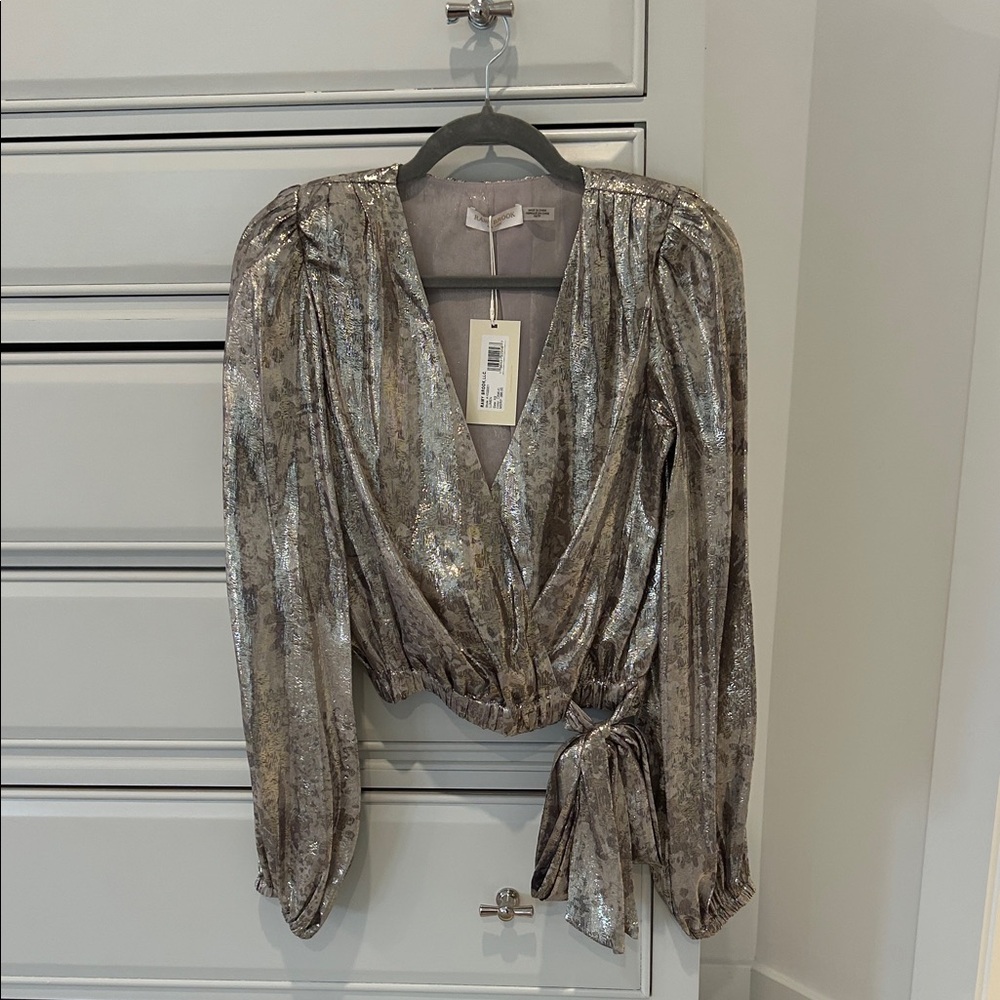 Ramy Brook Shiny Silver Wrap Blouse